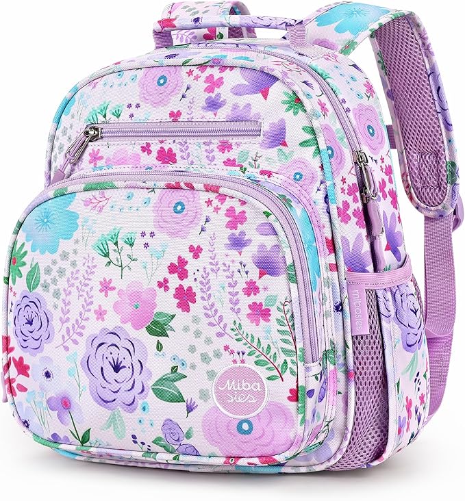 mibasies Toddler Backpack for Girls 2-4: Preschool Kindergarten Backpack - Cute Kids Backpacks for Girls - Flower Light Purple