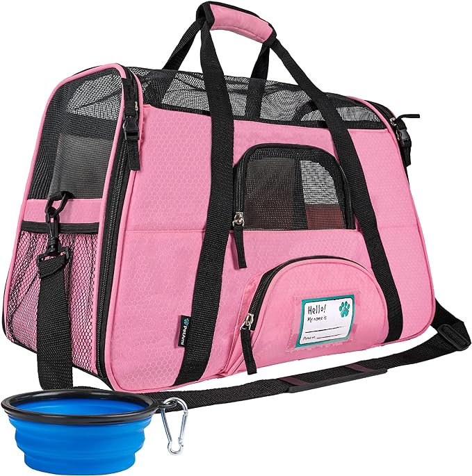 PetAmi Airline Approved Pet Carrier for Cats & Small Dogs, Soft Sided TSA Travel Carrier Bag with Sherpa Bed, Breathable Mesh Ventilation, Collapsible Bowl, Fits Under Seat, Up to 18 lbs, Small Pink