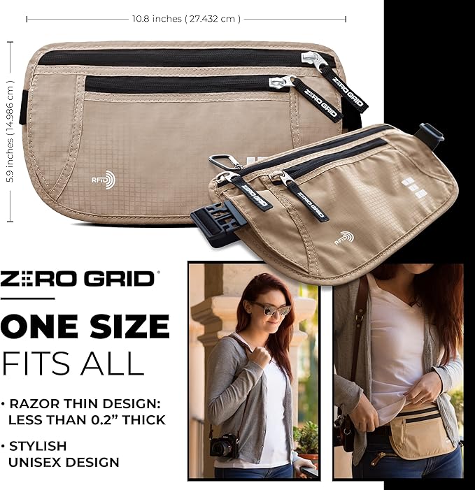 Money Belt for Secure Travel - RFID Blocking Slim Passport Holder - Hidden Waist Pouch for Cash, Credit Cards, Documents - Concealable Under Clothes, Water-Resistant Slim Fanny Pack for Men and Women