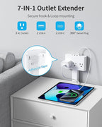 Electrical Outlet Extender Stick-360° Rotating Wall Outlet, Features 3 AC Outlets, 2 USB-A & 2 USB-C, Extends 16"-26", Extendable for Hard-to-Reach Outlets Behind Couches, Nightstands, Desks, and More