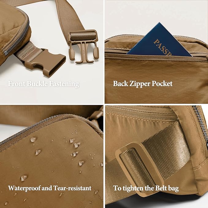 YOSHUYUKI Cross Body Fanny Packs for Women Men Fashion Waist Bag Pouch Nylon Small Travel Crossbody Bags Mini Purse Everywhere Belt Bag Bum Bag with Adjustable Strap for Workout Running Hiking Caramel