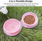 Collapsible Dog Bowls, Portable Dog Bowl, Travel Water Bowl for Dogs Camping Essentials, 2-in-1 Water Food Feeder Double Bowl for Traveling Camping Walking Hiking (Pink)