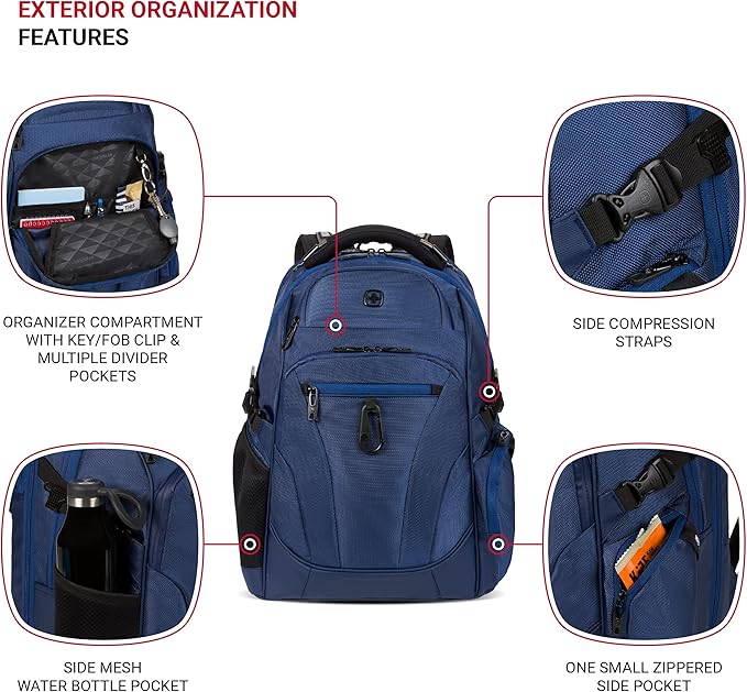 SwissGear Endure ScanSmart Laptop Backpack – TSA Approved Tech Backpack – Fits Most 17" Laptop – Multiple Organizer Pockets – Navy Ballistic