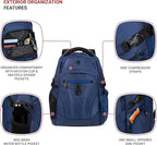 SwissGear Endure ScanSmart Laptop Backpack – TSA Approved Tech Backpack – Fits Most 17" Laptop – Multiple Organizer Pockets – Navy Ballistic