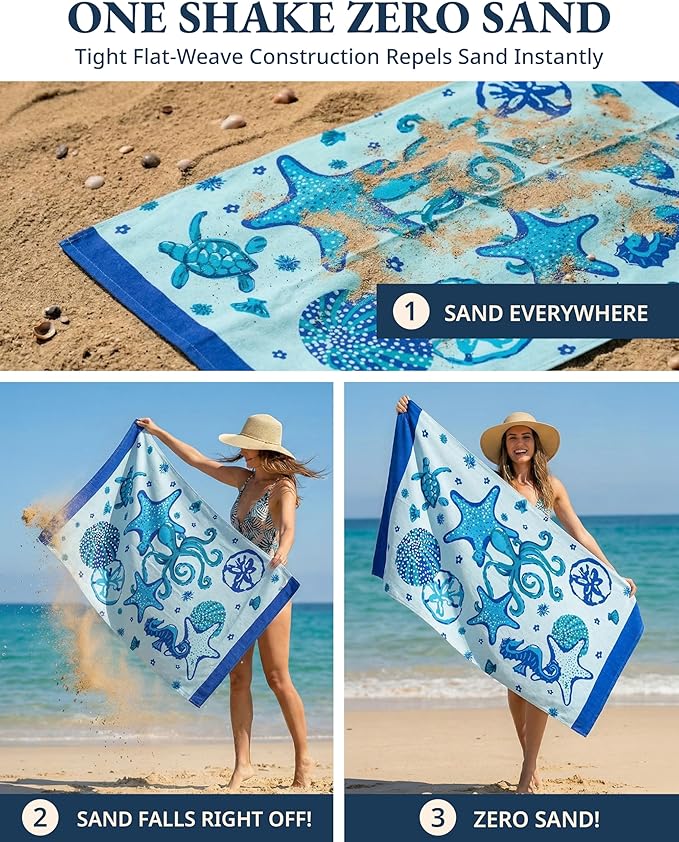 LANE LINEN Turkish Beach Towels Set of 6, Oversized Beach Towel, Lightweight Beach Essentials for Women, Large Pool Towel, Absorbent & Quick Dry, Sand Free Beach Towel, 39"x71" - Tropical Breeze