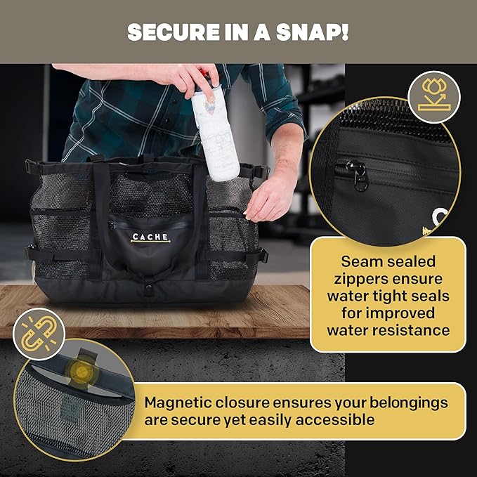 Cache Taxi-Way Tactical Mesh Tote Bag, Large Gym & Travel Bag with MOLLE Webbing (35L), Multi-Pocket Storage, Water Bottle Holder, Magnetic Closure