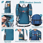 BECOJADDE 20L Small Hiking Backpack for Men Women Foldable Packable Back Pack Ultralight Hiking Daypack for Travel Camping Outdoor, Turquoise