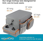 High Road CarHop Front Seat Car Organizer with Car Cup Holder, Passenger Seat Tray and Padded Filing or Cooler Compartment with Side Pocket Storage, Gray