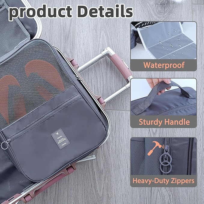 Large Shoe Bags for Travel Holds 4 Pair of Shoes, Shoe Storage Pouch with 3 Layers Compartments, Waterproof & Washable (Grey)