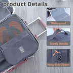 Large Shoe Bags for Travel Holds 4 Pair of Shoes, Shoe Storage Pouch with 3 Layers Compartments, Waterproof & Washable (Grey)
