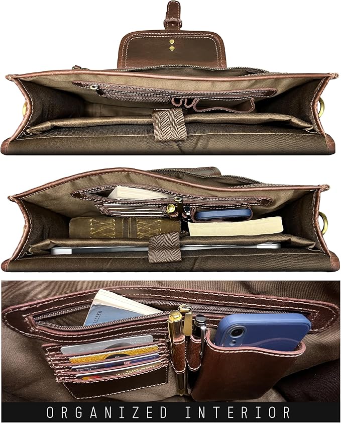 RUSTIC TOWN Leather Messenger Bag for Men - Full Grain Leather Briefcase Laptop Satchel Office Crossbody Travel Bag