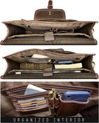 RUSTIC TOWN Leather Messenger Bag for Men - Full Grain Leather Briefcase Laptop Satchel Office Crossbody Travel Bag
