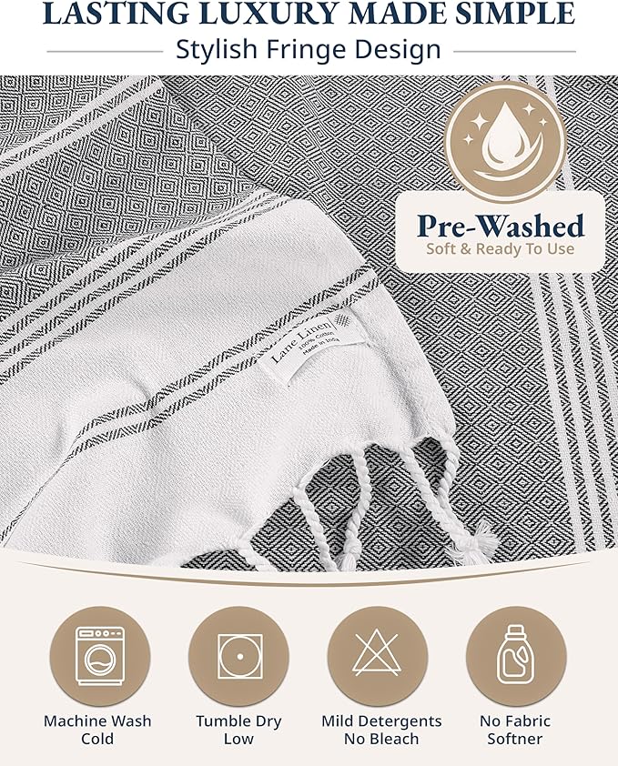 LANE LINEN Pool Towels, Turkish Beach Towels Oversized Set of 6, Pre-Washed,No Shrink, Quick Dry Travel Towel,Stylish Beach Towel for Women, Absorbent & Sand Free Towel, 39"x71"
