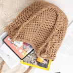 Pleneal Crochet Beach Bag, Summer Woven Tote Bag with Lining, Soft Purse Shoulder Bags for Vacation