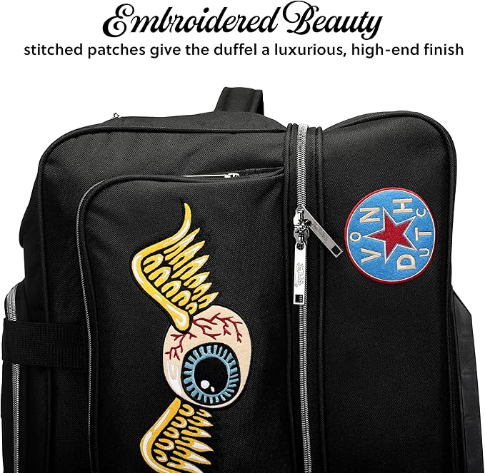 Von Dutch Signature Patch Checked 28-Inch Rolling Duffel with Telescopic Trolley Handle and Inline Skate Wheels