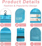 Toiletry Bag Travel Bag with Hanging Hook, Waterproof Capacity Hanging Multifunctional Makeup Bag for Toiletries, Portable Cosmetic Bag Travel Organizer for Women and Men(Sky Blue)