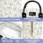 Fit & Fresh Bloomington Lunch Bag for Women - Insulated Large Lunch Box for Work with Containers, Leak-Resistant, Stain-Resistant, Zipper Closure, Black and White Sketched Bows