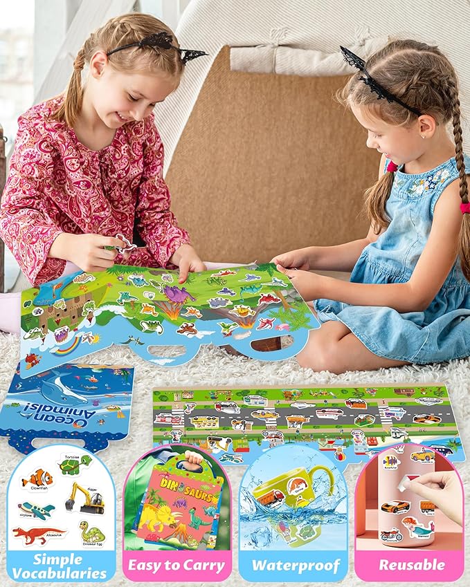 Walenced Reusable Sticker Book for Toddlers, Stickers for Kids, Toddler Sticker Book, Toddler Craft Activities, Toddler Travel Toys Boy Girl Birthday Gifts