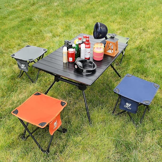 Opliy Camping Stool 2 Pack,13.5 Inch Portable Folding Stool for Outdoor Gardening and Beach Hiking Fishing,Foot Stool with Carry Bag (Blue)