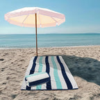 COTTON CRAFT Oversized XL Beach Towel - 2 Pack 39 x 68 inches Big & Huge Beach Blanket Towel - 100% Cotton Velour Thick Plush 450 GSM Super Soft Luxury - Pool Picnic Bath Towel - Cabana Stripe Blue