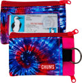 Chums Surfshorts Wallet - Lightweight Zippered Minimalist Wallet with Clear ID Window - Water Resistant with Key Ring (Red/Blue Swirl)