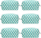 PAZIMIIK Checkered Makeup Bag for Purse Portable Zipper Make Up Pouch Small Cosmetic Case for Travel Accessories (6PCS Arctic Blue)
