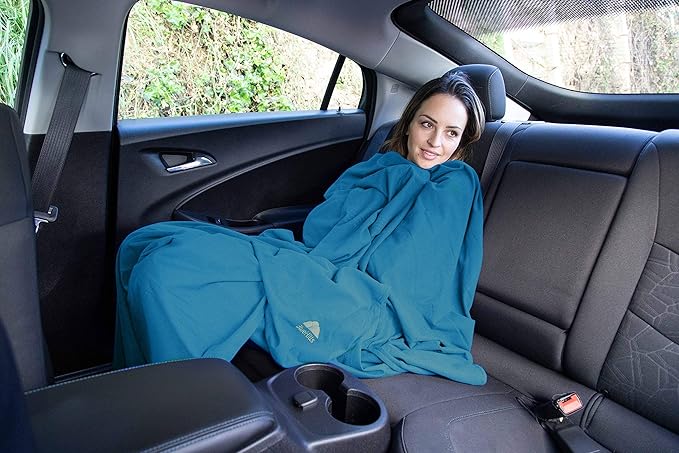 BlueHills Premium Soft Ultra Compact Travel Blanket Value Pack Set of 2 - Airplane Traveling Essentials Flight Blanket Throw in a Portable Bag Car Plane Travel Gift Black and Peacock T