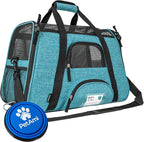 PetAmi Airline Approved Pet Carrier for Cats & Small Dogs, Soft Sided TSA Travel Carrier Bag Sherpa Bed, Breathable Mesh Ventilation, Collapsible Bowl, Fit Under Seat, Up to 18 lbs, Large Heather Blue