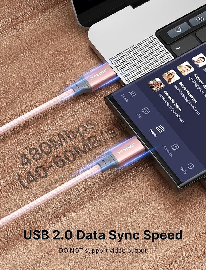 JSAUX 100W USB C to USB C Cable [2-Pack 6.6FT], Type C Fast Charging Cord for iPhone Air/iPhone 17/iPhone 17 Pro/iPhone 17 Pro Max, iPhone 16/15 Series, Galaxy S/Note Series, MacBook, iPad - Pink