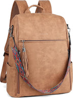 FADEON Leather Laptop Backpack for Women Designer 15.6 inch PU Laptop Bag, Ladies Travel Computer Work Backpack Brown