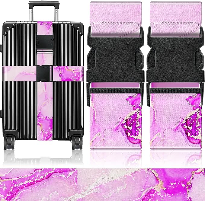 Slohif Luggage Straps for Suitcases Travel Belt Accessories Luggage Connector Identifiers Over Handle with Buckle Unique Nylon Adjustable Strap for Sleeping Bag Car Seat Deep Purple Marble (2 Pack)