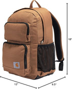 Carhartt 27L Single-Compartment Backpack, Durable Pack with Laptop Sleeve and Duravax Abrasion Resistant Base, Brown
