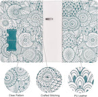 WALNEW Passport Holder for Travel, RFID Passport Cover Wallet for Women Men, PU Leather Passport Book Card Holder Case with Pen (Elastic Band Closure, D-Green Petals)