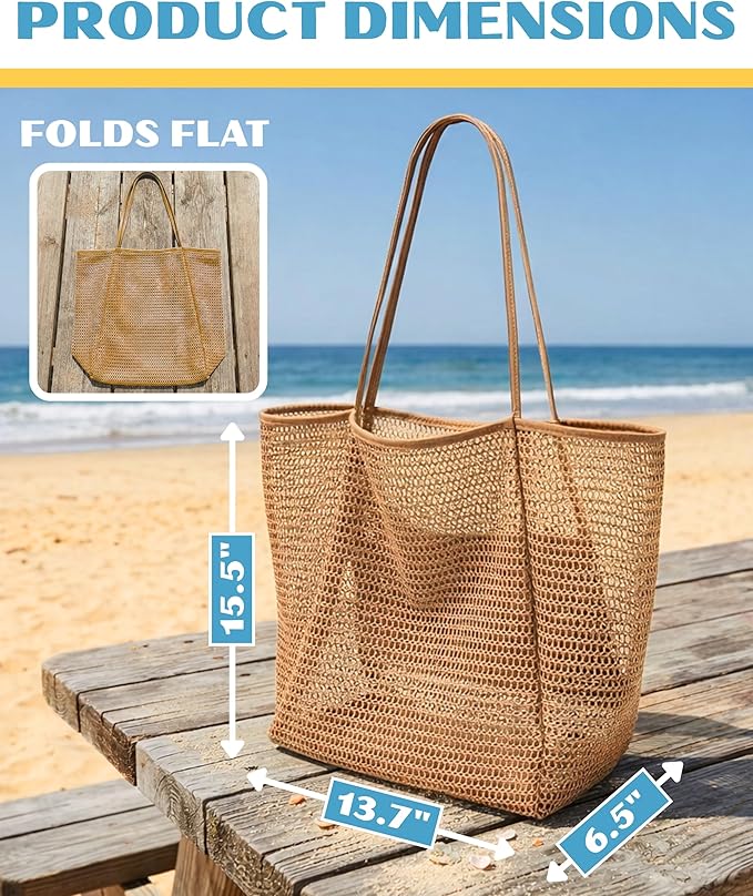 Beach Tote Bag for Women – Waterproof Mesh Tote Bag, Large Capacity Sandproof Beach Bags for Travel