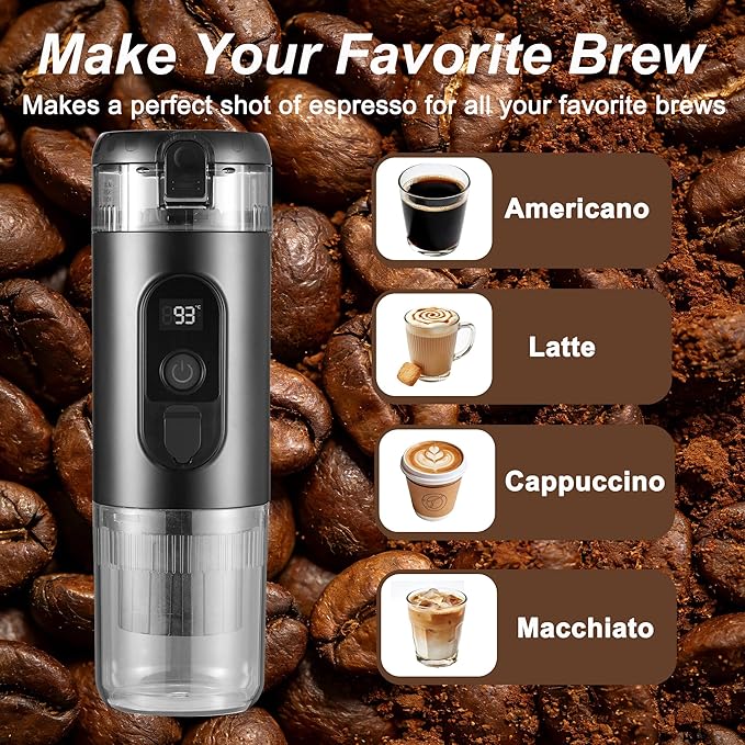 Portable Electric Espresso Machine Travel Coffee Maker 20 bar Mini Espresso Self-Heating Car Coffee Maker Compatible with Ground Coffee & NS Capsule for Camping RV Hiking Offic, Black