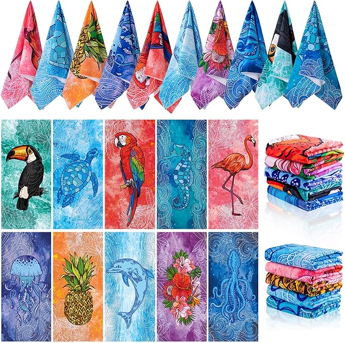 EBOOT 10 Pack Oversized Beach Towel Set Extra Large Pool Towels Microfiber Quick Dry Swim Blanket for Adult Women Men Face Hand Body Bath Travel Pool(Elegant Color,36 x 72 Inch,Summer)