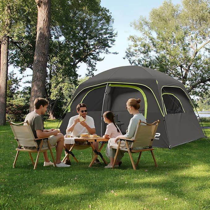 CAMPROS CP Upgraded 6/8 Person Camping Tents, Waterproof Windproof Family Tent with Larger Mesh Windows & Door, Double Layer, Easy Set Up, All-Season Dome Tent with Top Rainfly & Carry Bag
