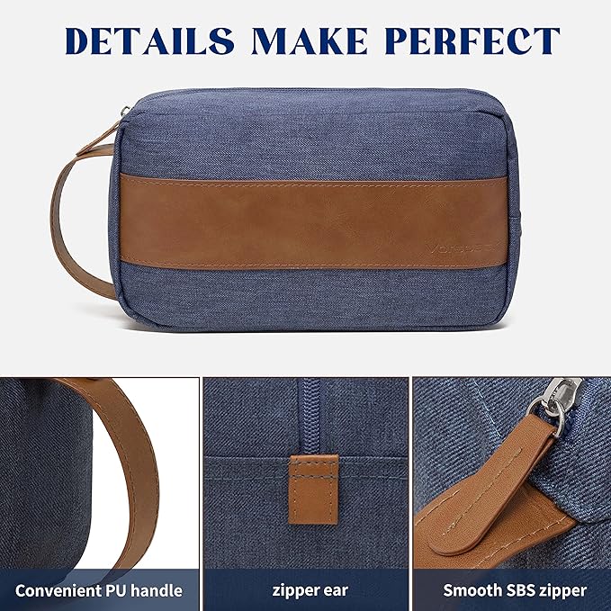 Vorspack Toiletry Bag for Men - Water Resistant Travel Bag for Toiletries, Lightweight Hygiene Bag for Bathroom, Travel Essentials, Gifts - Blue (Pack of 2)