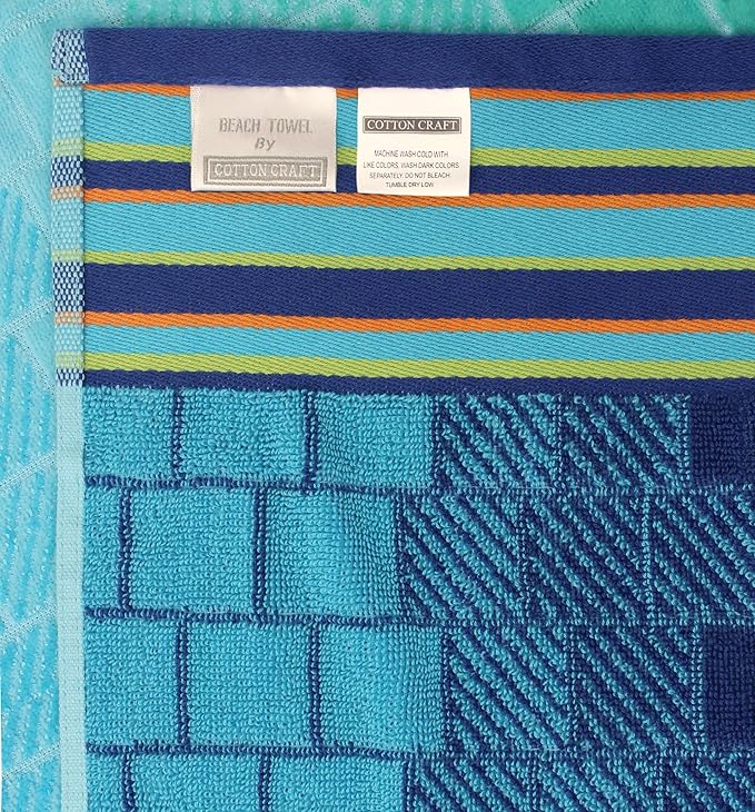COTTON CRAFT Oversized Beach Towels - 2 Pack XXL 35x84 - The Big Kahuna 7 Foot Extra Large Beach Blanket Towel - Big & Tall - 100% Cotton Jacquard Velour Soft Luxury Towel - Pool Bath - Blue Tiles