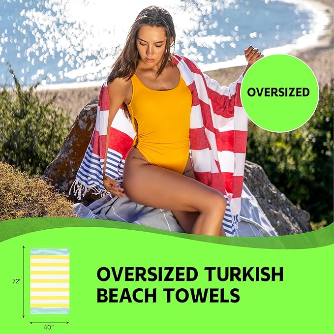 HAVLULAND 6-Packs Turkish Beach Towel Oversized 72"x40", 100% Turkish Cotton, Quick Drying Bath, Pool & Beach Towels - Sand Free, Extra Large, Ultra Soft, Compact & Lightweight for Travel