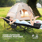 JEAREY 2-Piece Camping Cot for Sleeping 28" Extra Wide, Heavy-Duty 1200D Oxford Foliding Cots for Adults Portable with Mattress, Carry Bag for Guest, Travel, Hiking, Black