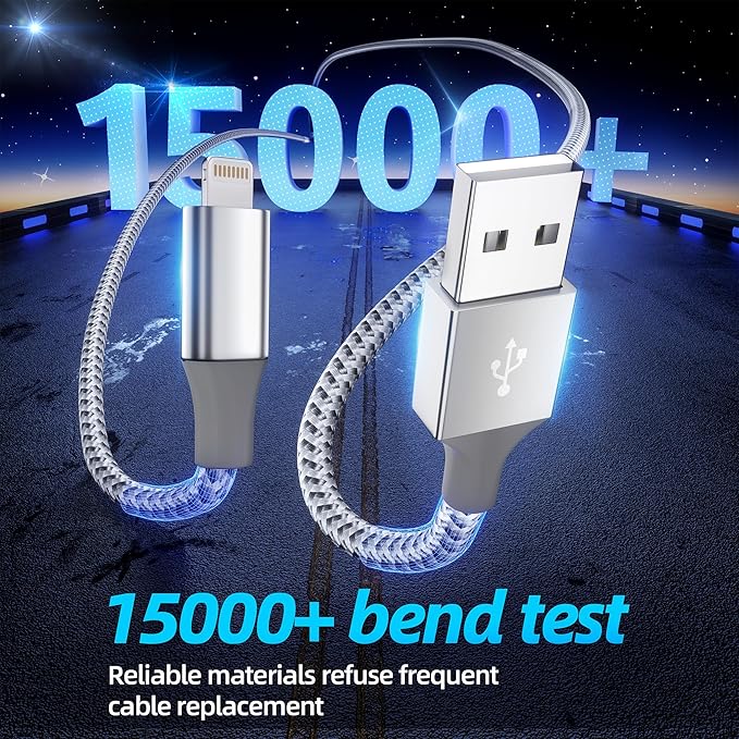 iPhone Charger 3pack 10FT Apple MFi Certified Long Lightning Cable Fast Charging High Speed Data Sync USB Cable Compatible iPhone 14/13/12/11 Pro Max/XS MAX/XR/XS/X/8/7/Plus/6S (Grey White)