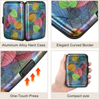 ELFISH Mini RFID Aluminum Wallet Credit Cards Holder Business Card Case Metal ID Case for Men Women（Colorful Leaves