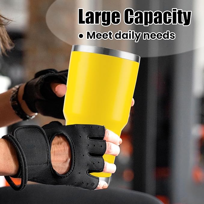 D·S 30oz Yellow Tumbler Stainless Steel Insulated Travel Mug with Straw Lid Cleaning Brush (30oz Yellow)