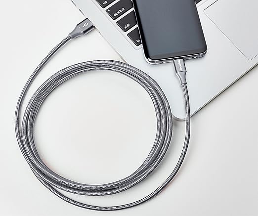 Amazon Basics Nylon Braided USB-C to USB-A 2.0 Fast Charging Cable, 480Mbps Speed, USB-IF Certified, for Apple iPhone 16/15, iPad, Samsung Galaxy, Tablets, Laptops, 10 foot, Dark Grey