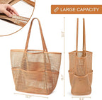 KALIDI Beach Nylon Mesh Tote Bag, Casual Tote Bag Hobo Women Foldable MAX 23L Shoulder Bag For Beach Picnic Vacation