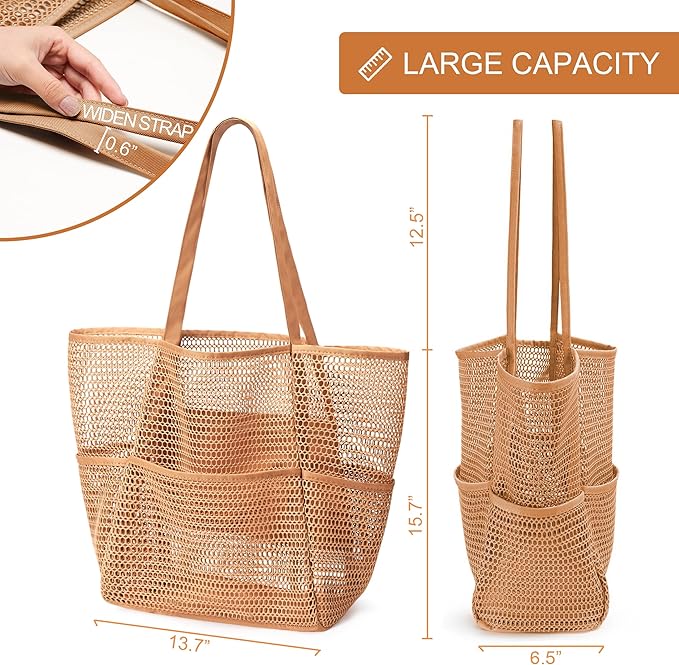 KALIDI Beach Nylon Mesh Tote Bag, Casual Tote Bag Hobo Women Foldable MAX 23L Shoulder Bag For Beach Picnic Vacation
