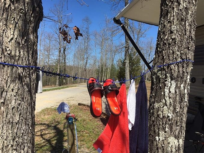 11ft Blue Windproof Clothesline with 12 Clips, Adjustable for Home, Travel & Outdoor Use
