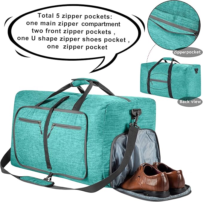 Vomgomfom 65L/85L/115L Foldable Travel Duffle Bag, Lightweight Checked Luggage with Shoe Compartment, Water-Resistant Weekender Overnight Bag for Men & Women