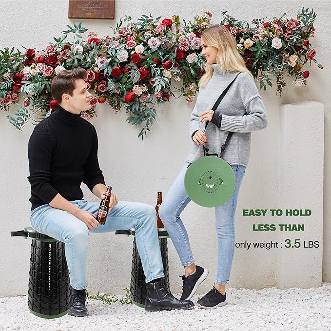 ALEVMOOM Upgraded XXL Collapsilbe Stool with Cushion,More Sturdy and Height 19.7“,D11.8”,Portable and Lightweight Adjustable Telescoping Stool for Camping Hiking BBQ Max Loading 1000Ibs